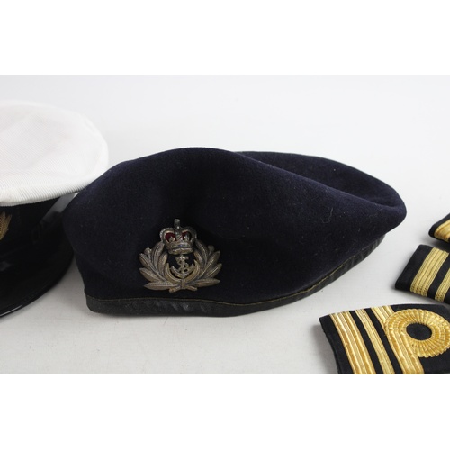 68 - Vintage ROYAL NAVY Officers Peaked Cap, Beret & Rank Badges