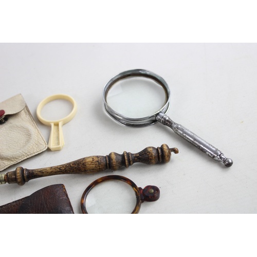 86 - 4 Assorted Vintage Decorative MAGNIFYING GLASSES Inc Silver Tone, Tortoiseshell