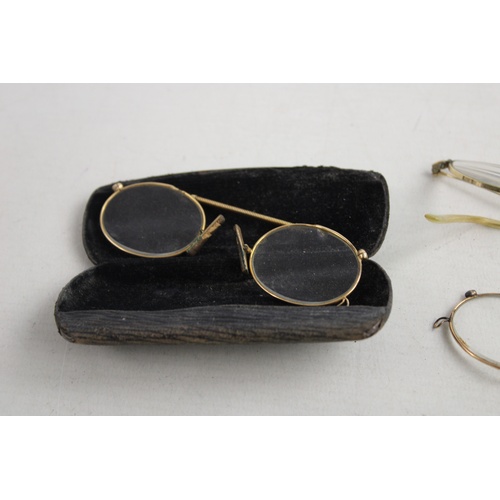 88 - 3 x Antique / Vintage ROLLED GOLD SPECTACLES Inc. Cased, Half Moon Etc