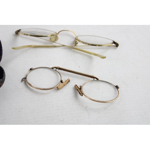 88 - 3 x Antique / Vintage ROLLED GOLD SPECTACLES Inc. Cased, Half Moon Etc