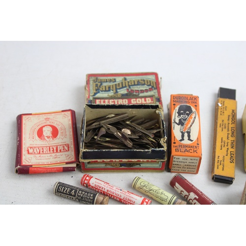 90 - 12 x Antique / Vintage Writing Advertising Packaging Inc Nibs, Pencil Leads Etc