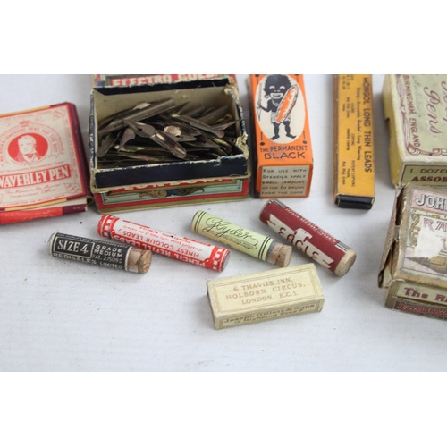 90 - 12 x Antique / Vintage Writing Advertising Packaging Inc Nibs, Pencil Leads Etc