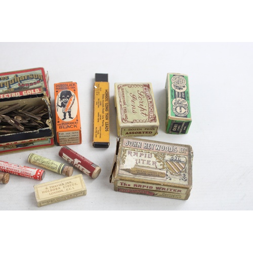 90 - 12 x Antique / Vintage Writing Advertising Packaging Inc Nibs, Pencil Leads Etc