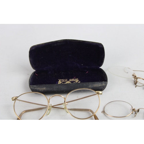 139 - 3 x Antique / Vintage ROLLED GOLD SPECTACLES Inc. Cased