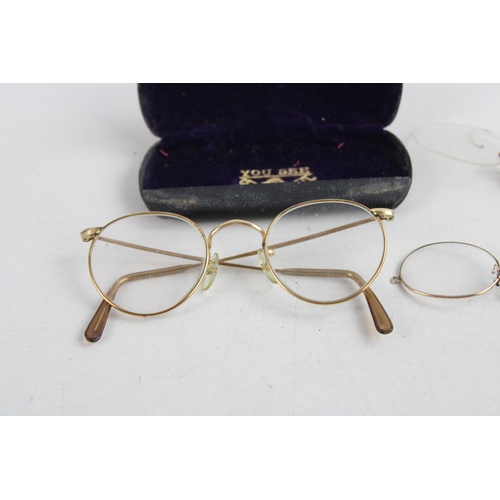 139 - 3 x Antique / Vintage ROLLED GOLD SPECTACLES Inc. Cased