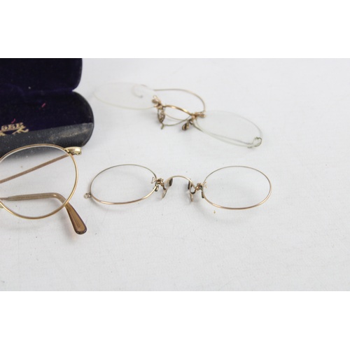 139 - 3 x Antique / Vintage ROLLED GOLD SPECTACLES Inc. Cased