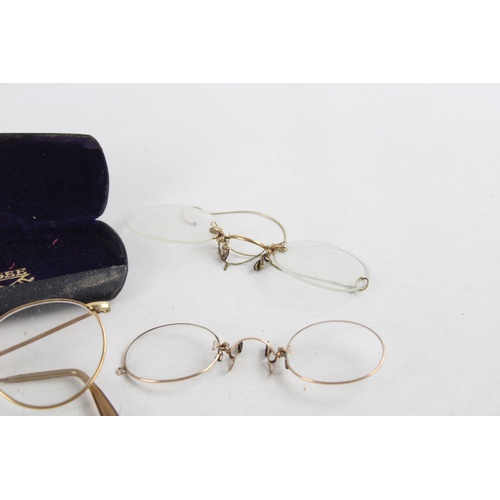 139 - 3 x Antique / Vintage ROLLED GOLD SPECTACLES Inc. Cased