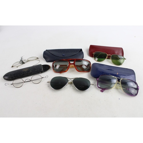 147 - 6 x Antique / Vintage SPECTACLES & SUNGLASSES Inc 70s, Polaroid, Cased Etc