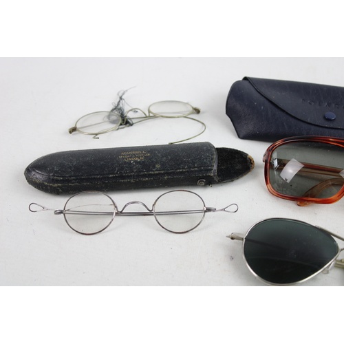 147 - 6 x Antique / Vintage SPECTACLES & SUNGLASSES Inc 70s, Polaroid, Cased Etc