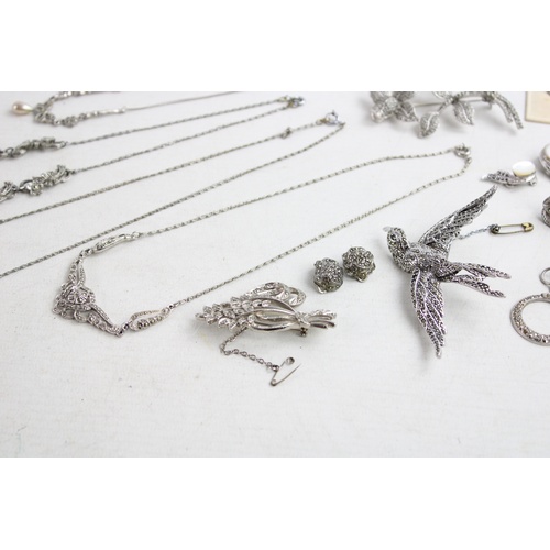 150 - 15 x Vintage & Retro MARCASITE JEWELLERY inc. Necklaces, Clip-ons, MoP, Birds