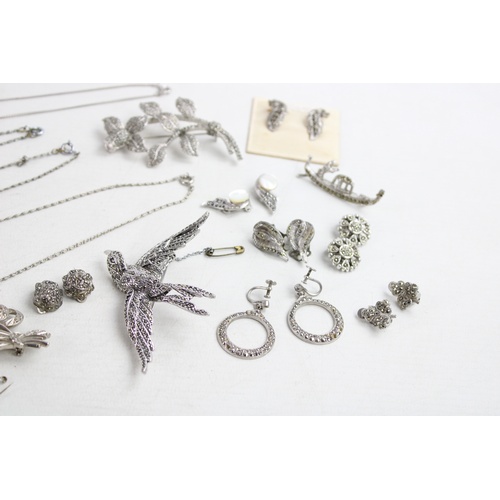 150 - 15 x Vintage & Retro MARCASITE JEWELLERY inc. Necklaces, Clip-ons, MoP, Birds