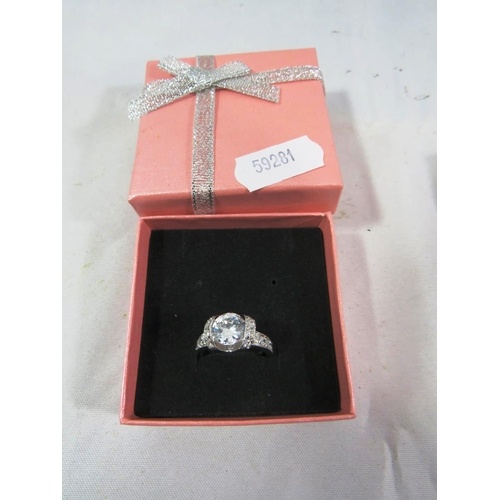 169 - FIVE SILVER PLATE CZ DRESS RINGS SIZES 5 & 6, NEW & BOXED