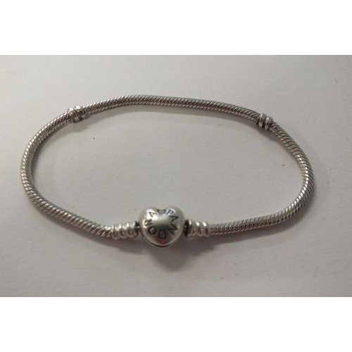 236 - 2GENUINE PANDORA SILVER BRACELET WITH HEART CLASP 7.5