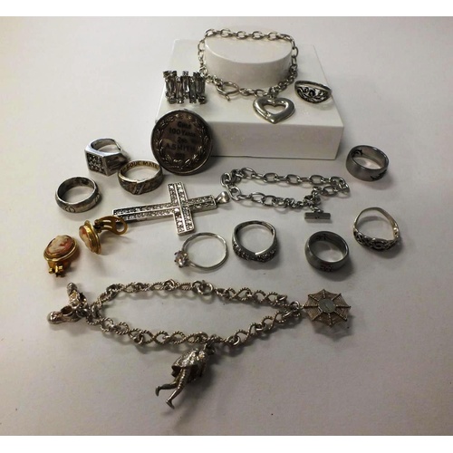 239 - COLLECTION OF MIXED JEWELLERY INCLUDES SILVER BRACELETS AND RINGS