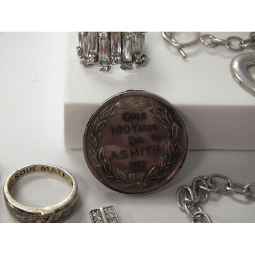 239 - COLLECTION OF MIXED JEWELLERY INCLUDES SILVER BRACELETS AND RINGS