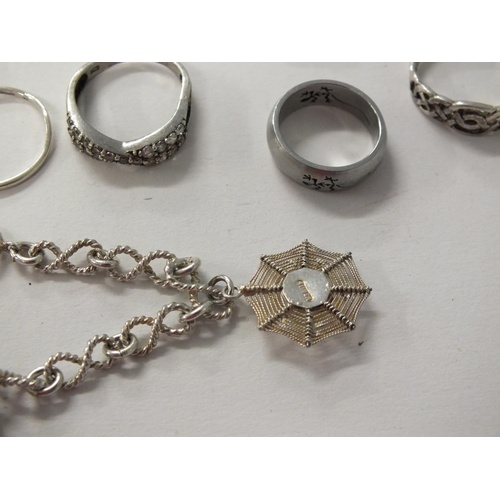 239 - COLLECTION OF MIXED JEWELLERY INCLUDES SILVER BRACELETS AND RINGS