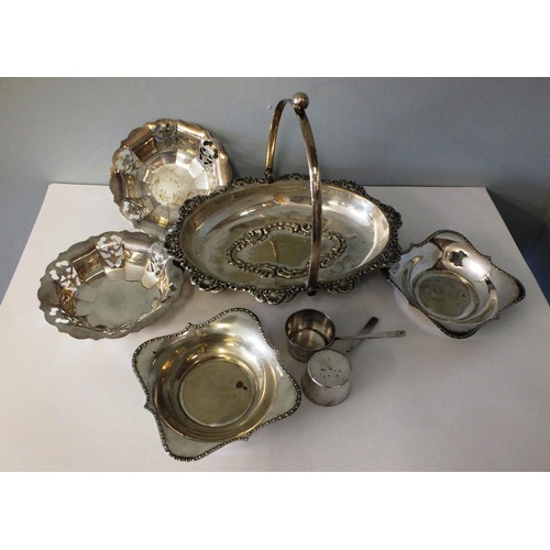 245 - SELECTION OF VINTAGE SILVER PLATED ITEMS INCLUDES FRUIT BASKET AND BOWLS