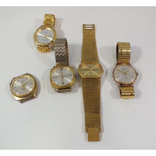 151 - FOUR GOLD TONE GENTS WATCHES AND A WATCH FACE, INCLUDES ROTARY, RADIANT AND INTERPOL, AS FOUND