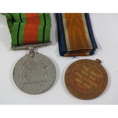 152 - WWII DEFENCE MEDAL AND A WWI MEDAL AWARDED TO PTE.H.WHITEHEAD. YORK.R