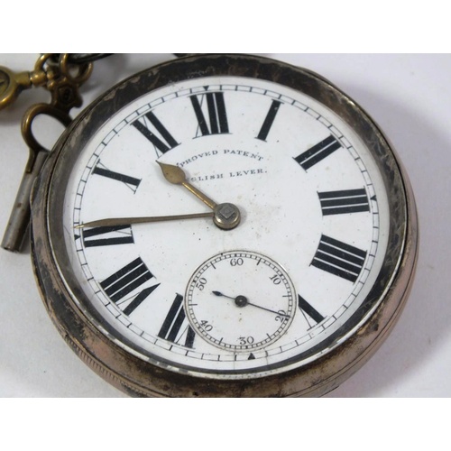 153 - ANTIQUE STERLING SILVER ENGLISH LEVER POCKET WATCH WITH TWO KEYS, CHESTER 1896 HALLMARKS