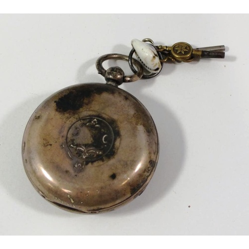 153 - ANTIQUE STERLING SILVER ENGLISH LEVER POCKET WATCH WITH TWO KEYS, CHESTER 1896 HALLMARKS