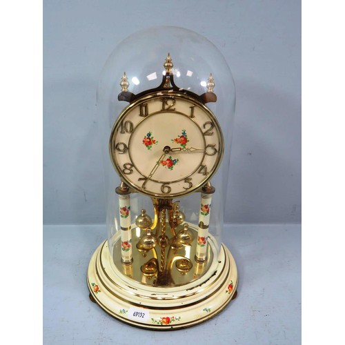 77 - VINTAGE KUNDO 400 DAY ANNIVERSARY DOME CLOCK KIENINGER OBERGFELL WITH FLORAL DESIGN