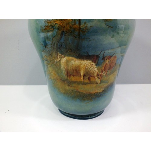 78 - BLUE VASE WITH PAINTED HIGHLAND CATTLE SCENE