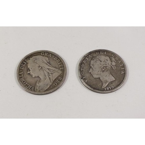 101 - TWO VICTORIAN SILVER HALF CROWN COINS 1879,1900