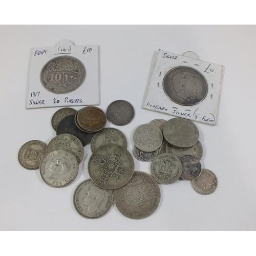 102 - APPROXIMATELY 115g OF GB AND WORLD SILVER COINS