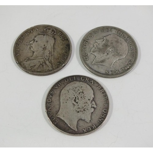 103 - THREE SILVER HALF CROWN COINS, 1892,1907, 1923