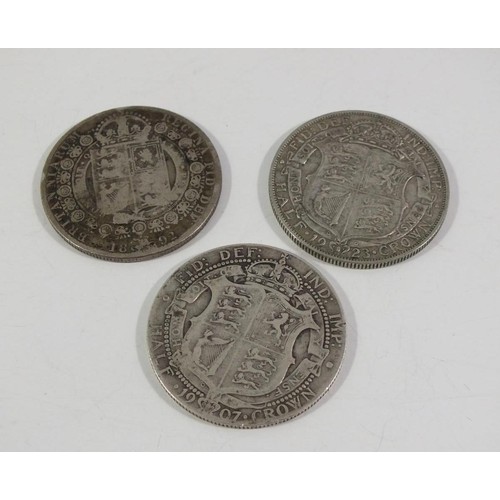 103 - THREE SILVER HALF CROWN COINS, 1892,1907, 1923