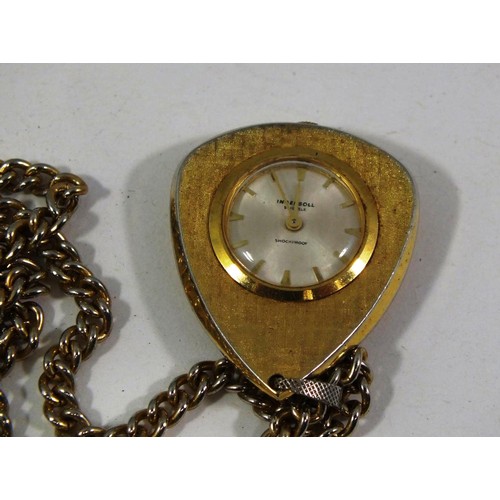 132 - VINTAGE INGERSOLL GOLD TONE PENDANT WATCH AND CHAIN IN GOOD WORKING ORDER