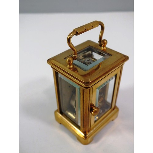 199 - SILVER FACED BRASS MINIATURE CARRIAGE CLOCK