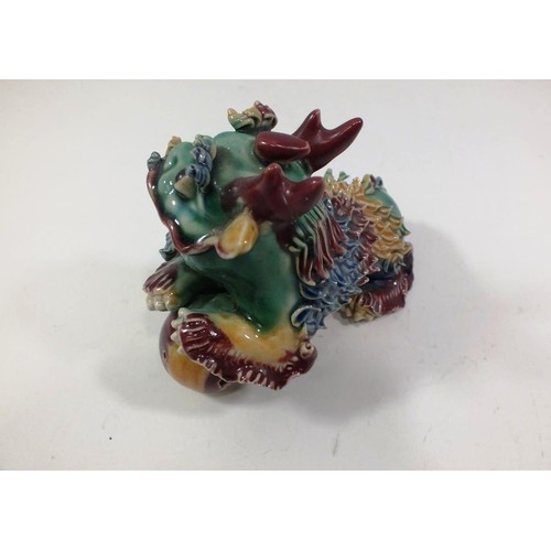 176 - CHINESE GLAZED POTTERY FOO FU LION DOG FIGURE