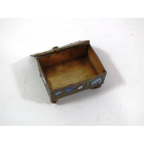 163 - SMALL VINTAGE BRASS ENAMEL TRINKET STAMP BOX