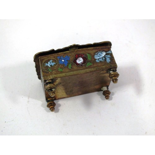 163 - SMALL VINTAGE BRASS ENAMEL TRINKET STAMP BOX