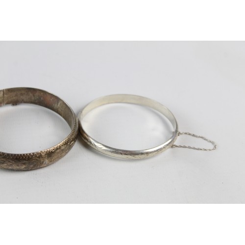 47 - 3 x Vintage .925 Sterling Silver BANGLES inc. Etched, Scrolling Design (42g)