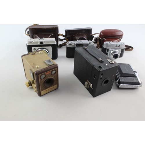 4 - 6 x VINTAGE CAMERAS Inc. Kodak, Ilford, Emi K, Zeiss Ikon & Beirette w/ Cases