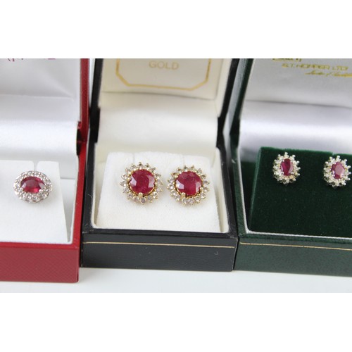 73 - 4 x Vintage .925 Sterling Silver EARRINGS inc. Ruby, Diamond, CZ, Boxed (151g)