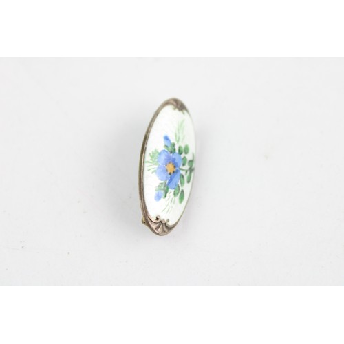 29 - Vintage Stamped .925 STERLING SILVER Guilloche Enamel BROOCH (4g)