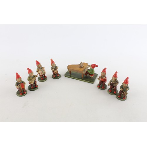 111 - 8 x RARE Vintage Decorative Wooden ERZGEBIRGE HEDO Gnomes Elves Band Inc. Piano