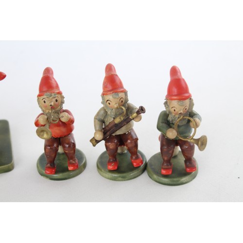 111 - 8 x RARE Vintage Decorative Wooden ERZGEBIRGE HEDO Gnomes Elves Band Inc. Piano