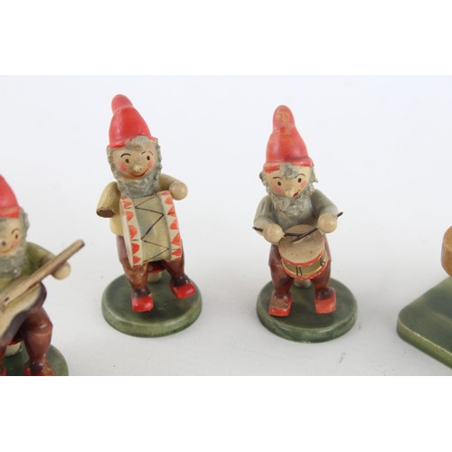 111 - 8 x RARE Vintage Decorative Wooden ERZGEBIRGE HEDO Gnomes Elves Band Inc. Piano