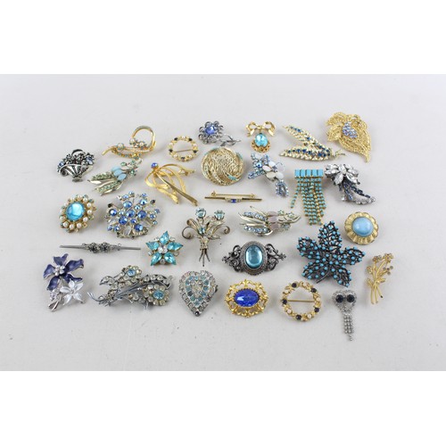 115 - 30 x Vintage & Retro BROOCHES inc. Giardinetto, Blues, Enamel, Faux Pearl