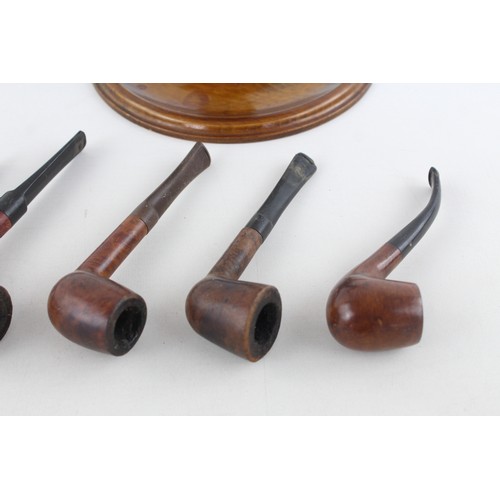 86 - 6 x Assorted Vintage Estate Smoking Pipes & Rack Inc. Captain Black, Briar, Etc