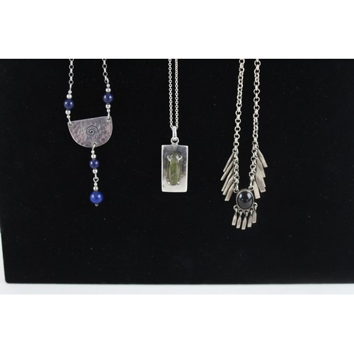 96 - 3 x .925 Sterling SILVER GEMSTONE Necklaces inc. Labradorite, Lapis (38g)