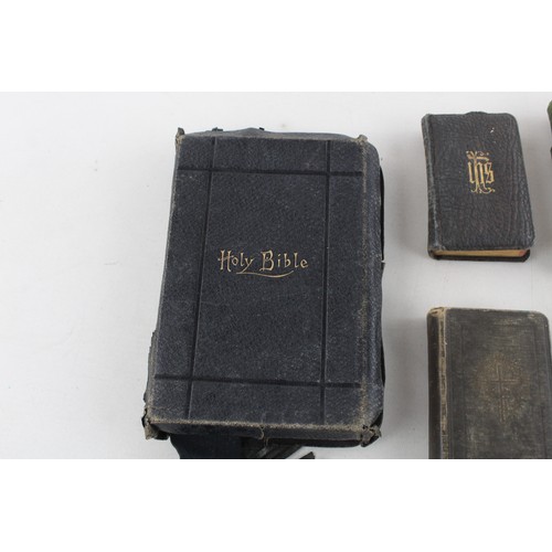 87 - 5 x Antique / Vintage BIBLES Inc Leather Bound, Cherubs Etc