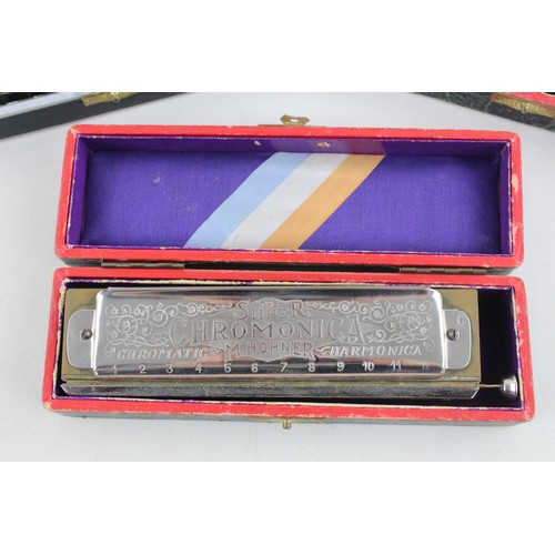 117 - 4 x Vintage Boxed HOHNER HARMONICAS Inc. Chromonica 1, Super & 64 Chromonica