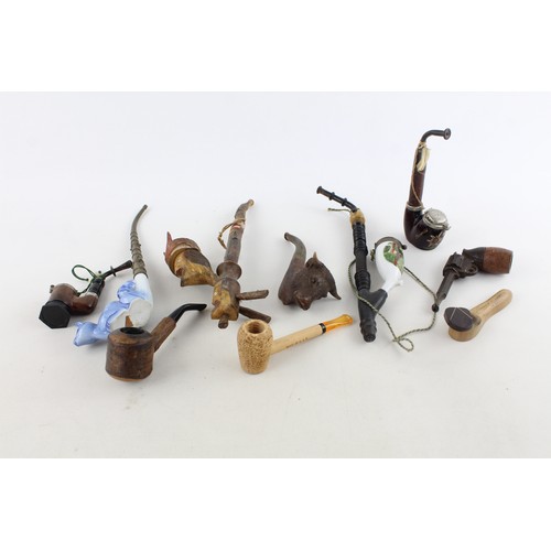 90 - 10 x Assorted Vintage Estate Smoking Pipes Inc. Souvenir, Novelty, Corn Cob, Etc