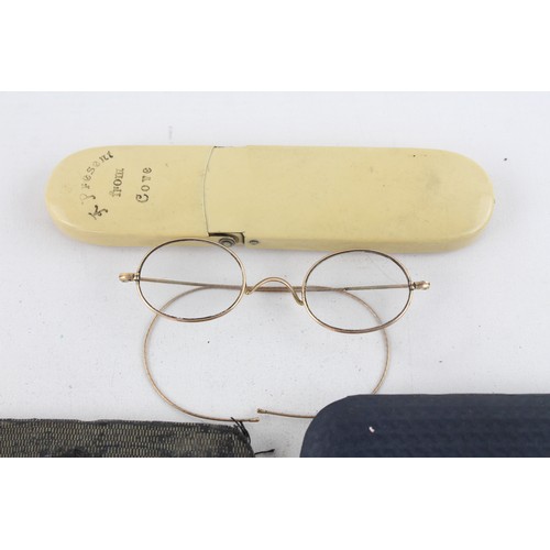 148 - 3 x Antique / Vintage ROLLED GOLD Spectacles In Original Cases